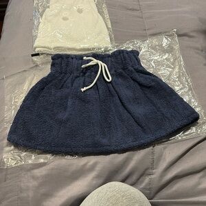 Navy Blue Terry Cloth Skirt with decorative Drawstring